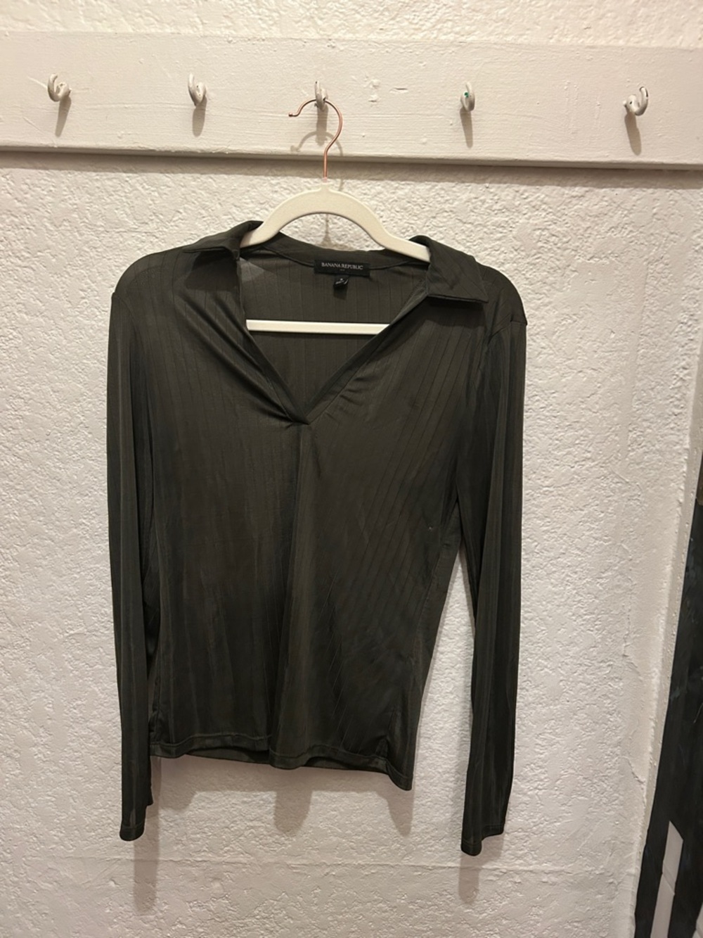 Banana Republic Olive Green Long Sleeve V-Neck Polo